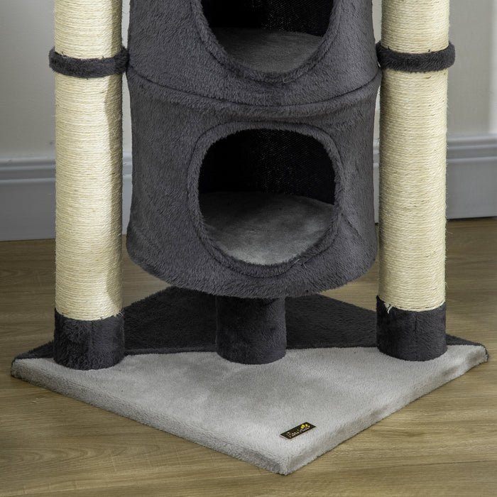 Deluxe Cat Tree Tower - Multiple Scratching Posts, Cozy Cat Condo & Bed, Interactive Hanging Toy Ball - Ideal for Playful Kittens & Lounging Cats