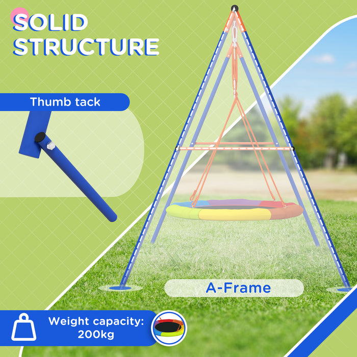 Durable A-Frame Metal Swing Set with Multicolored Nest Seat - Outdoor Play Equipment for Children - Sturdy Garden Swing for Backyard Fun