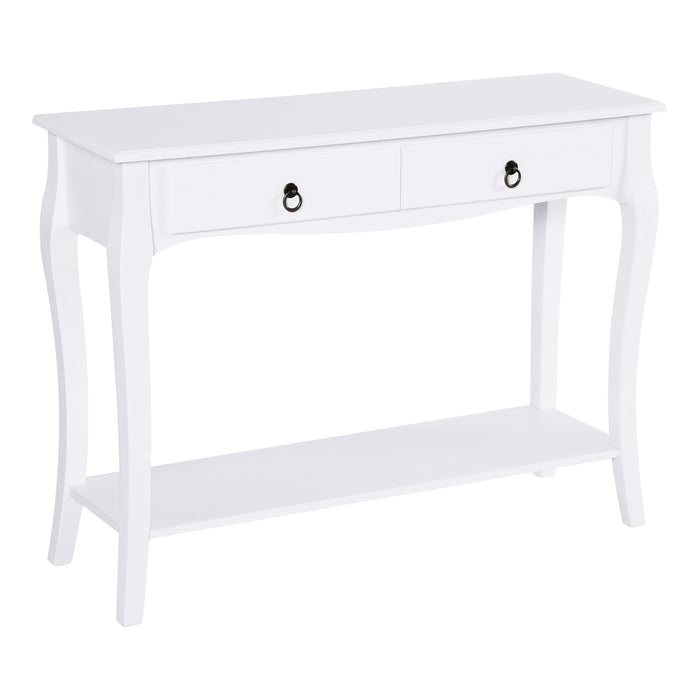 Modern Ivory White Console Table - Sofa Side Desk with Storage, Shelves & Drawers - Ideal for Living Room, Entryway & Bedroom Organization