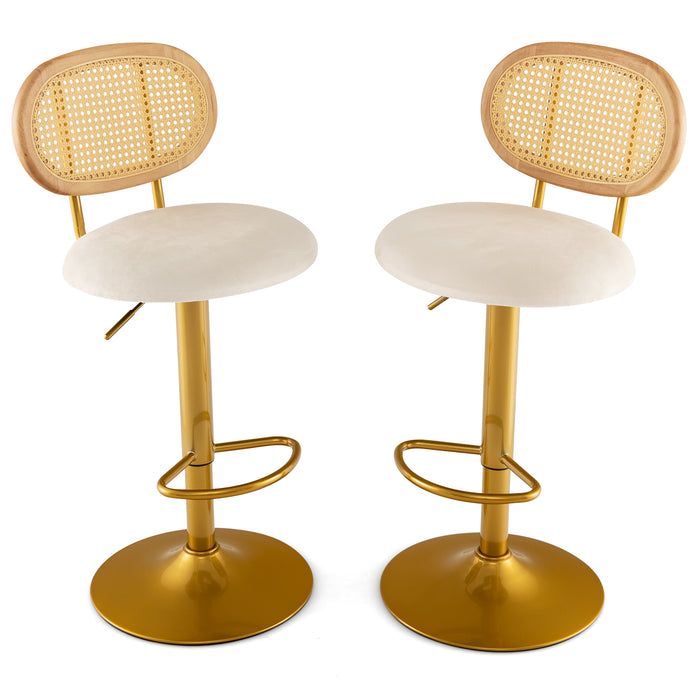 2 PCS Bar Stool Set - 360° Swivel and Adjustable Height with Rattan Backrest - Ideal for Bars and Entertaining Spaces