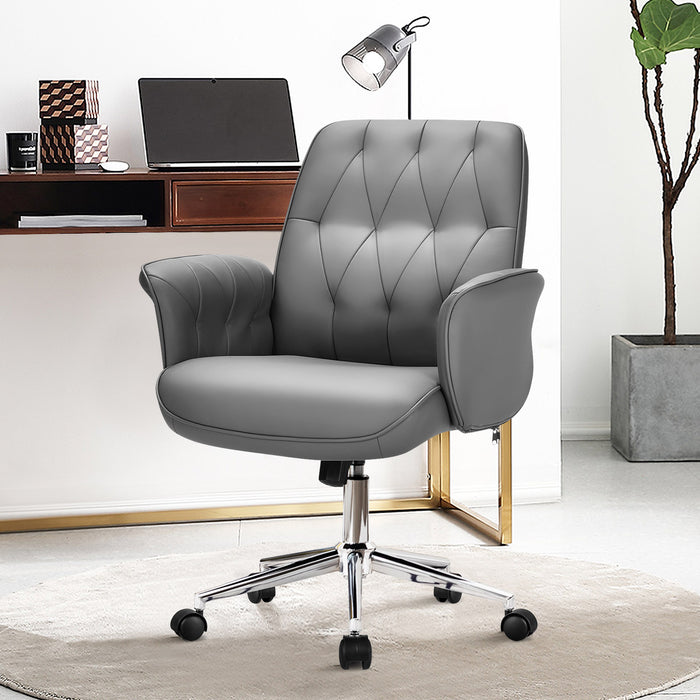 Swivel PU Leather Office Chair - Adjustable and Rocking Function in Grey - Ideal for Home or Office Use