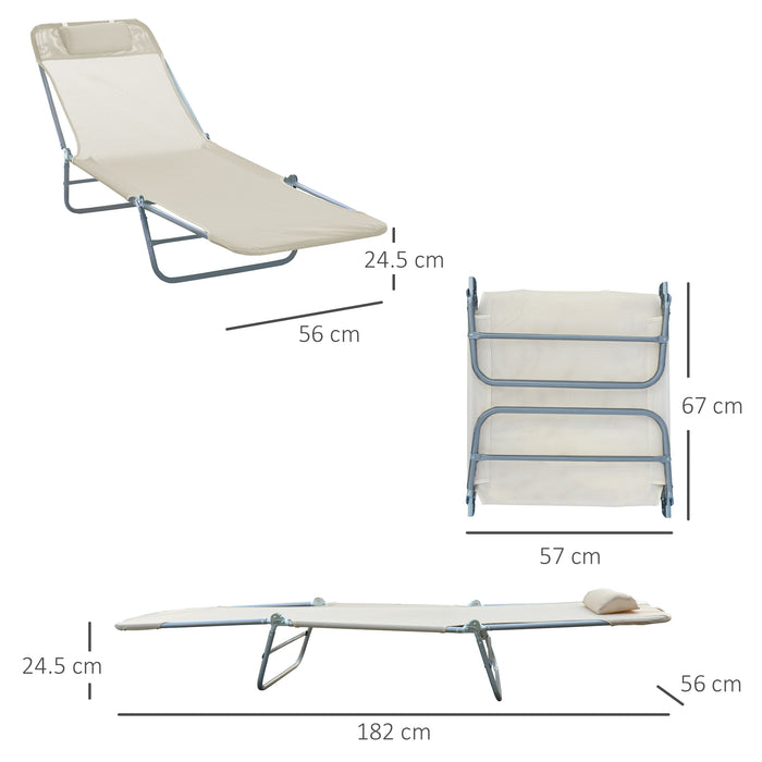 Adjustable Beige Garden Lounger - Reclining Sun Bed Chair with Multiple Positions - Ideal for Patio Relaxation and Sunbathing