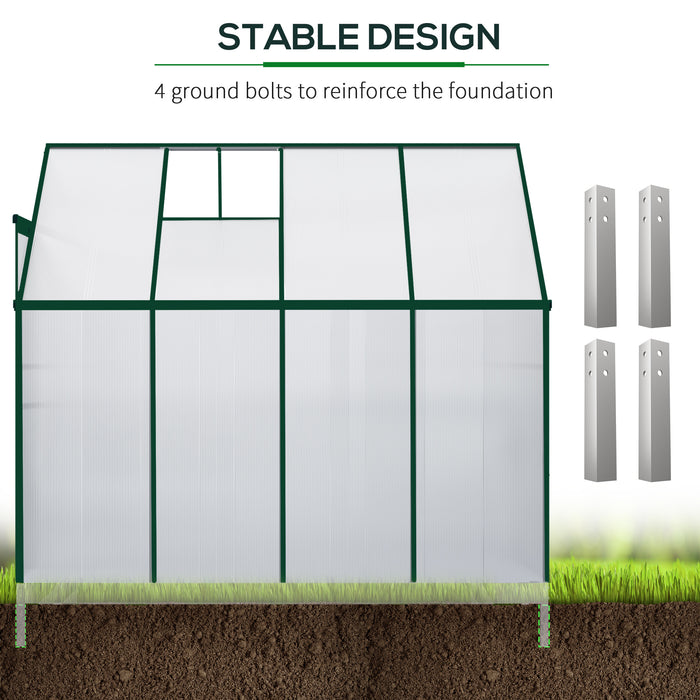 Heavy Duty Aluminium Lean-to Greenhouse - Walk-In Wall Greenhouse with Polycarbonate Panels and Roof Vent, 253x127x220 cm - Ideal for Protecting Plants and Seedling Growth