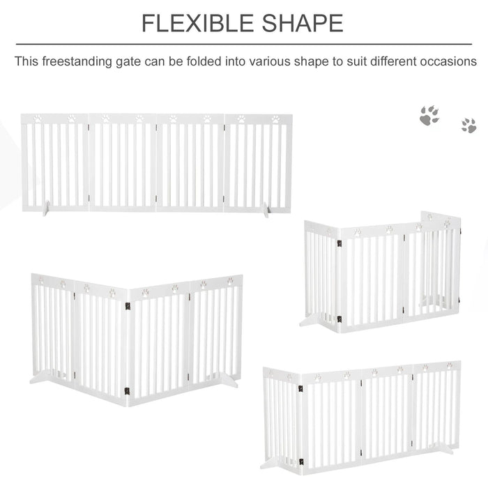 4 Panel Pet Gate - Wooden Freestanding Foldable Safety Fence with Support Feet - Ideal for Dogs, Doorways, and Stairs, 80x30 inches in White