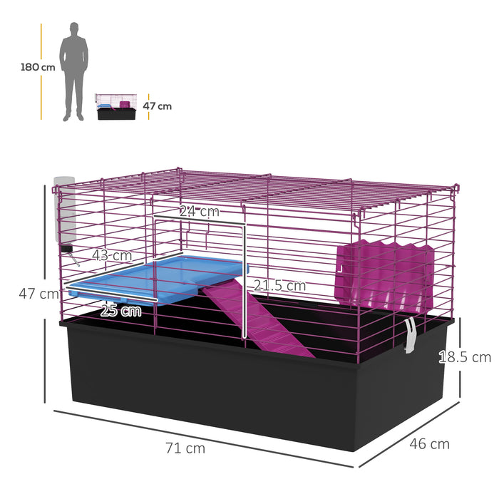 Small Animal Habitat Playhouse - Chinchillas, Small Rabbit, Guinea Pig Cage with Platform and Ramp - Spacious Pet Enclosure for Active Comfort