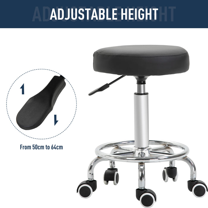 PU Leather Salon Chair - Height Adjustable with 360° Swivel Feature, Black - Ideal for Hairdressers and Beauty Therapists