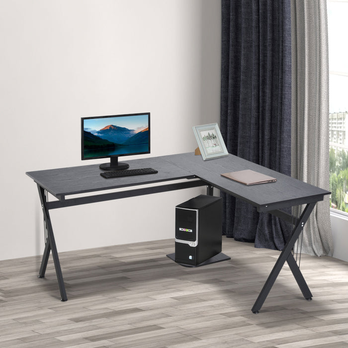 L-Shaped Corner Computer Desk with CPU Stand - Laptop Workstation for Home Office, Space-Saving Black PC Table - Ideal for Remote Work & Study Environments