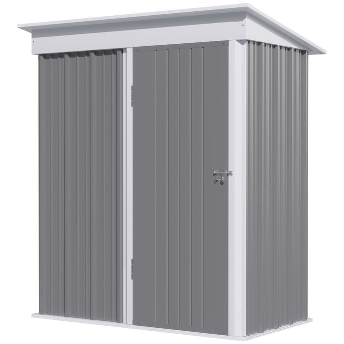 Outdoor Metal Storage Shed - Lean-to Garden Tool & Bike Shelter with Adjustable Shelf and Lock - Ideal for Secure Equipment Organization, 5'x3'x6', Grey