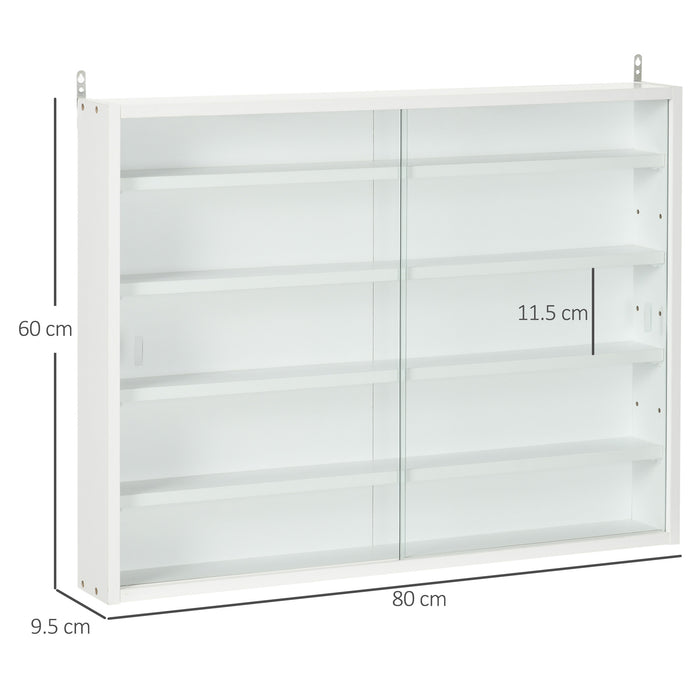 5-Tier Wall Display Cabinet with Adjustable Shelves - Glass Door Storage Unit for Home Office Ornaments, 60x80cm in White - Ideal for Showcasing and Organizing Decor