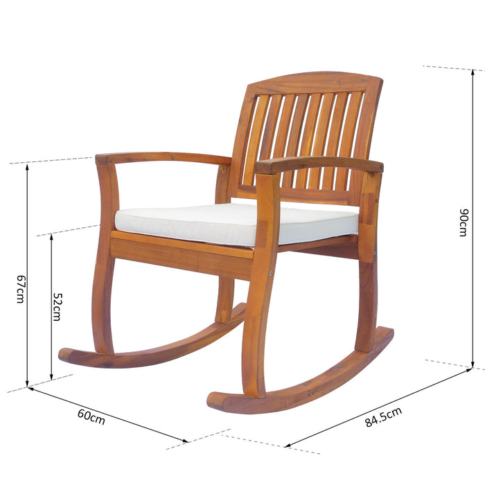 Acacia Wood Rocking Chair - Outdoor & Indoor Porch Deck Seating with Comfortable Cushion - Ideal for Relaxing in Garden or Patio Spaces