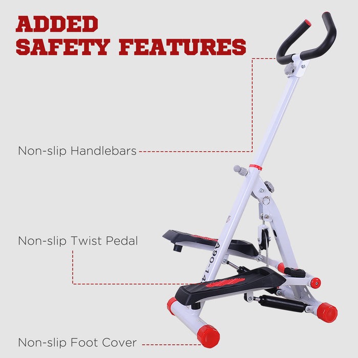 Foldable Cardio Stepper with Hand Grips - Steel Frame, Fitness and Workout Machine, Gym Exercise Gear with Spinning Feature - Ideal for Home Cardio and Muscle Toning Exercise, White/Red