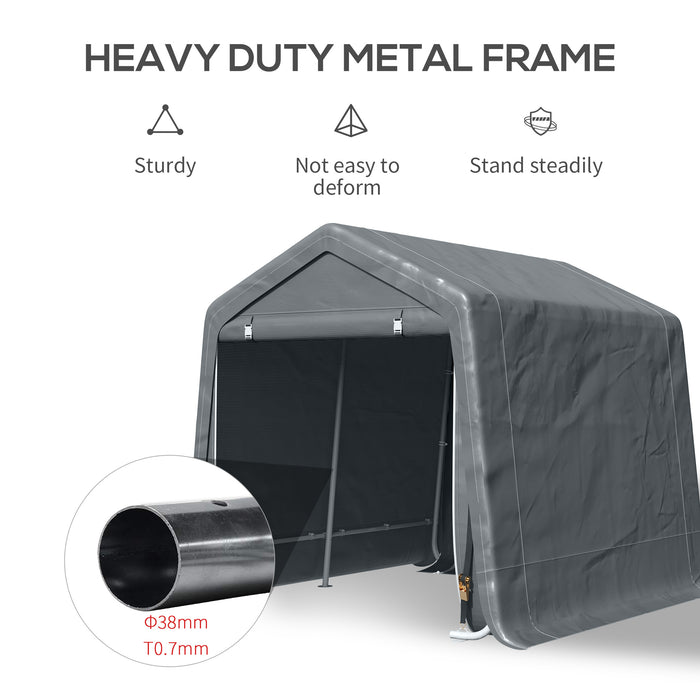 Heavy Duty Garden Storage Tent - Bike Shed with Metal Frame and Double Zipper Doors, 2.8x2.4x2.4m, Dark Grey - Ideal Patio Storage Shelter for Outdoor Equipment