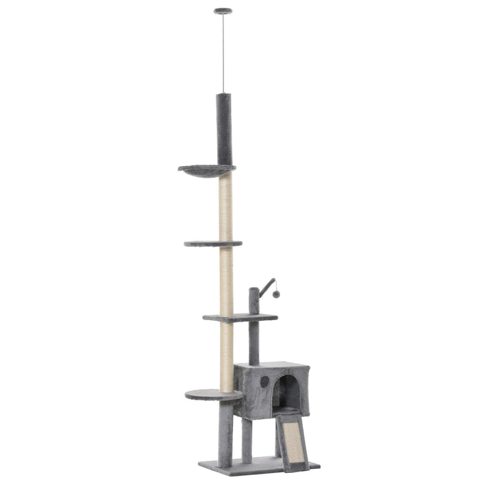 Huge 280cm Floor-to-Ceiling Cat Tower - Multi-Level Climbing & Activity Center with Scratching Post, Hammock, and Hanging Ball - Perfect for Playful Cats and Kittens