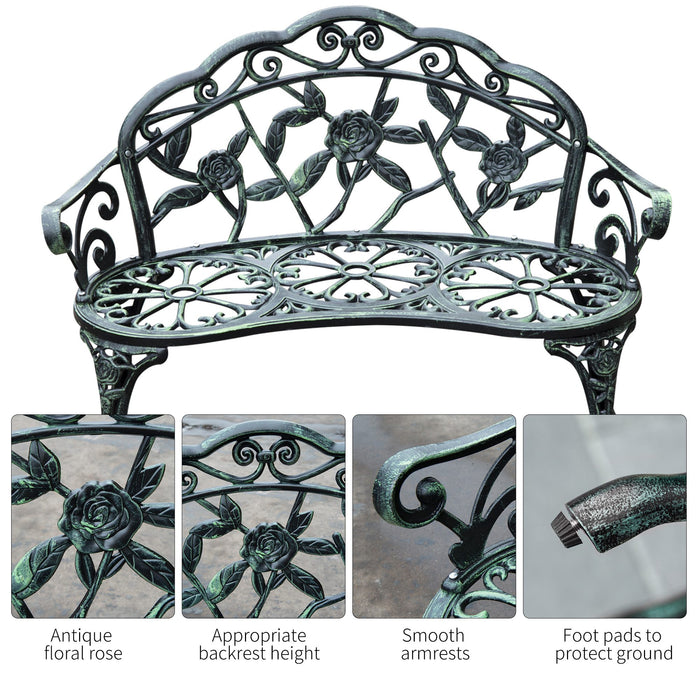 Antique Rose Style Cast Aluminium Bench - Sturdy Outdoor Garden and Patio Seating - Ideal for Parks, Porches, and Home Gardens