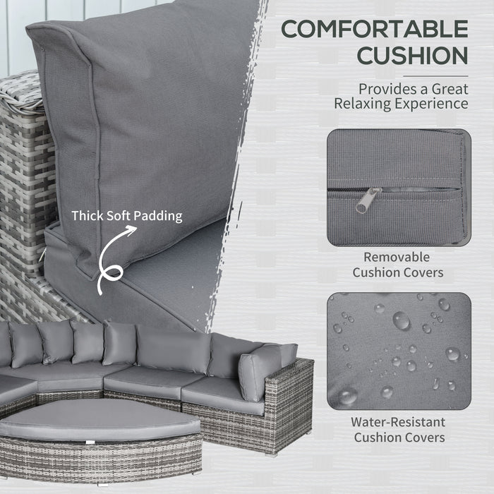 Outdoor Rattan Lounge Set - 6-Seater Wicker Sofa with Plush Cushions, Half Round Patio Design - Ideal for Garden Conversations and Relaxation