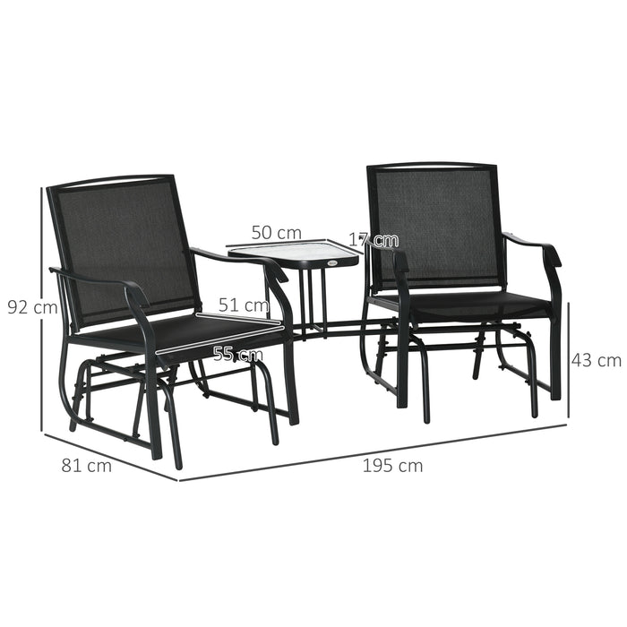 Outdoor Double Glider Bench with Center Table - Patio Love Seat for Relaxing Rocking - Ideal for Backyard Conversation and Leisure