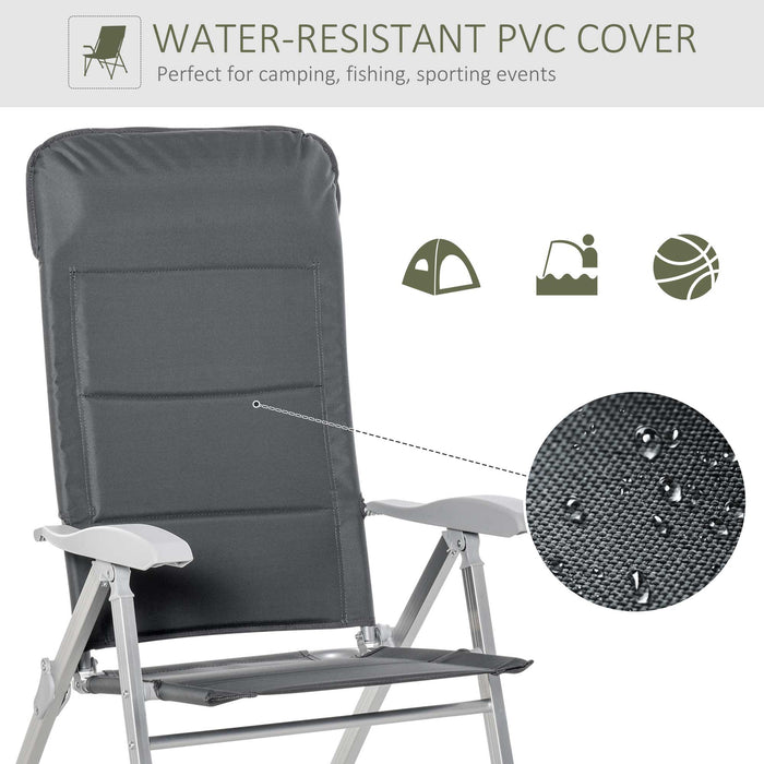 2 Pcs Patio Folding Dining Chair - Adjustable Backrest & Armrests, Portable Outdoor Seating - Ideal for Garden, Pool, Beach, and Deck Use in Grey