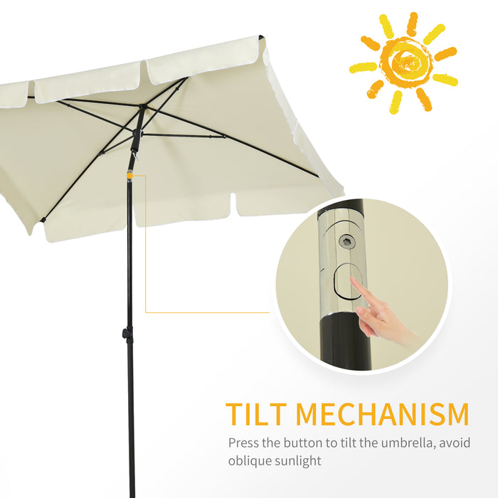 Aluminium Tilt Sun Umbrella - 2M x 1.25M Outdoor Parasol in Cream White for Patio and Garden - UV Protection and Adjustable Shade