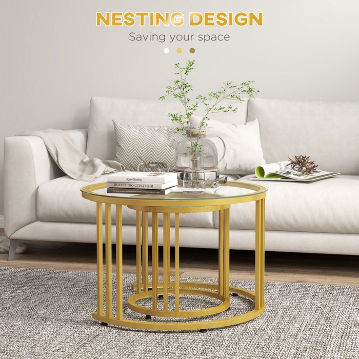 Nesting Round Coffee Table Duo - Tempered Glass Top with Sturdy Steel Frame, 60cm Sizes - Ideal for Modern Living Rooms, Space-Saving Design