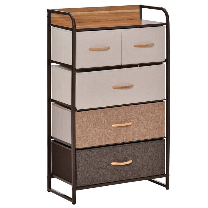 5-Drawer Dresser Tower - Bedroom & Hallway Storage Organizer with Steel Frame and Wooden Top - Ideal for Closet Organization