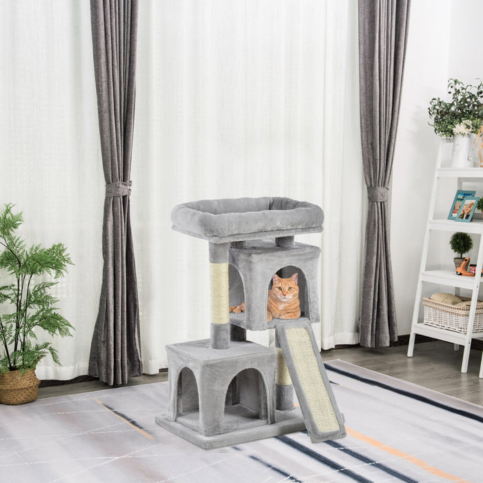 3-Tier Cat Leisure Tree with Sisal Rope - Light Grey Climbing & Scratching Play Structure - Ideal for Feline Exercise and Entertainment
