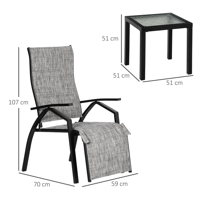 Adjustable Patio Lounger Set - 3-Piece Chair with Backrest & Footrest - Includes Matching Side Table for Outdoor Relaxation