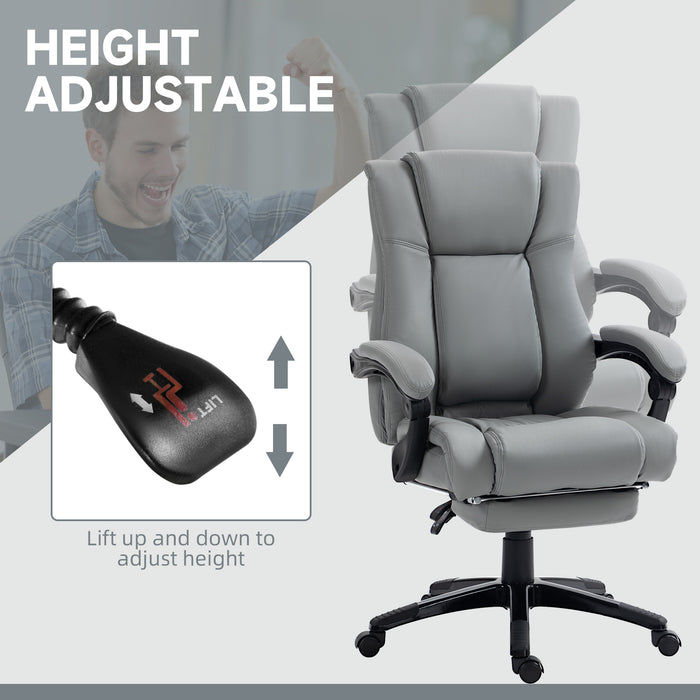 Swivel Computer Chair with Footrest - PU Leather, Adjustable Height, Wheeled Office Seat - Comfortable Ergonomic Design for Work and Relaxation