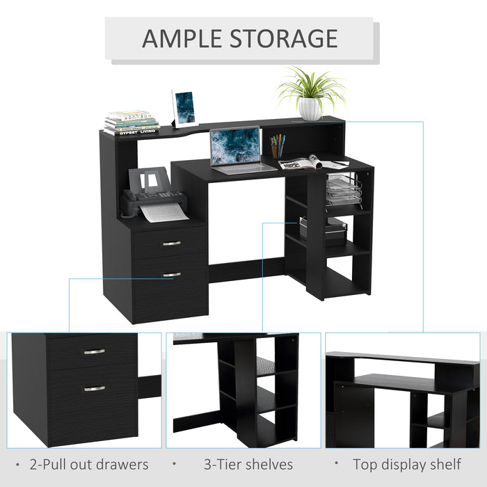 Modern PC Workstation with Printer Shelf - Home Office Computer Desk with Storage Drawer and Shelves - Efficient Writing Table for Professionals and Students