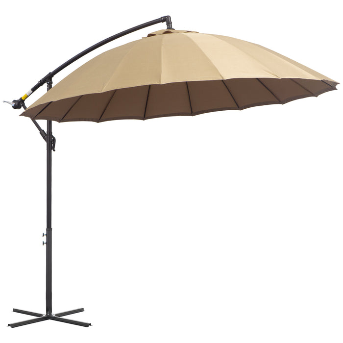 Cantilever Shanghai Parasol - 3m Beige Banana Sun Umbrella with Crank Handle, 18 Ribs, Cross Base - Ideal for Garden & Outdoor Shade Solutions