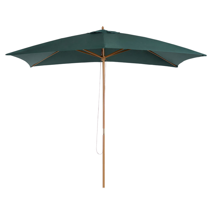 Wooden Garden Patio Umbrella - 295x200x255cm Large Parasol in Dark Green - Ideal Sun Shade for Outdoor Entertainment Spaces