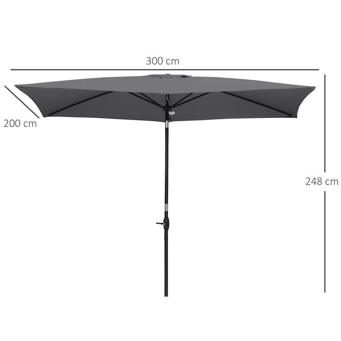 Rectangular Garden Market Umbrella with Crank and Tilt - 2x3m Outdoor Sun Shade, Aluminium Pole, Dark Grey - Ideal for Patio, Deck, and Backyard