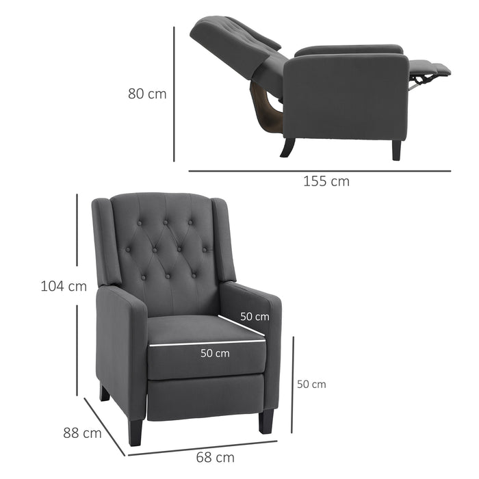 Wingback Recliner Chair - Button Tufted Microfiber, Home Theater Armchair with Leg Rest in Deep Grey - Comfortable Seating for Movie Enthusiasts and Relaxation Seekers