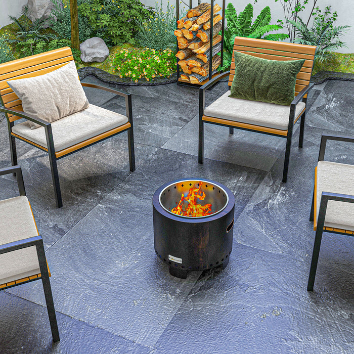 Outdoor Smokeless Fire Pit - Durable Metal Wood-Burning Design, Black Finish - Ideal for Backyard Entertainment and Family Gatherings