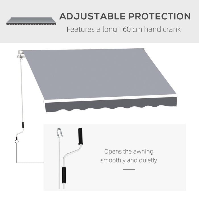 Manual Retractable Garden Awning - 2.5m x 2m Grey Sun Shade Shelter with Winding Handle - Ideal for Patio Protection and Outdoor Relaxation