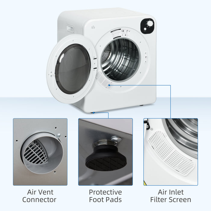 6kg Vented Tumble Dryer - Freestanding, Wall Mountable & Stackable with 7 Programs - Compact & Portable Laundry Solution for Homes and Apartments