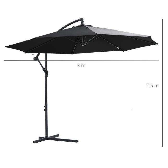 Cantilever Banana Parasol - 3M Steel Hanging Umbrella for Patios in Black - Ideal Shade Solution for Outdoor Comfort