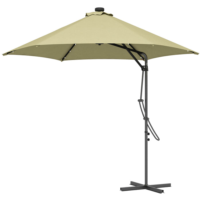 Cantilever Garden Umbrella with Solar-Powered LED Lights - 3m Outdoor Parasol, Includes Cross Base & Waterproof Cover, Beige - Ideal Shade Solution for Patios and Backyards