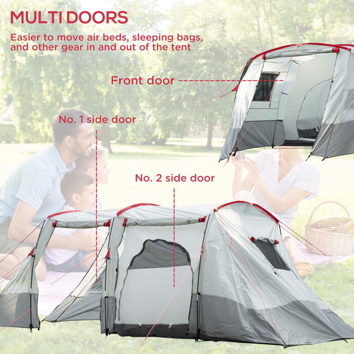 6-8 Person Family Tunnel Tent - Spacious Camping Shelter with Bedroom, Living Room, Sewn-in Groundsheet, Triple Access Points - Ideal for Group Outings, Waterproof 2000mm Fishing Tent, Grey