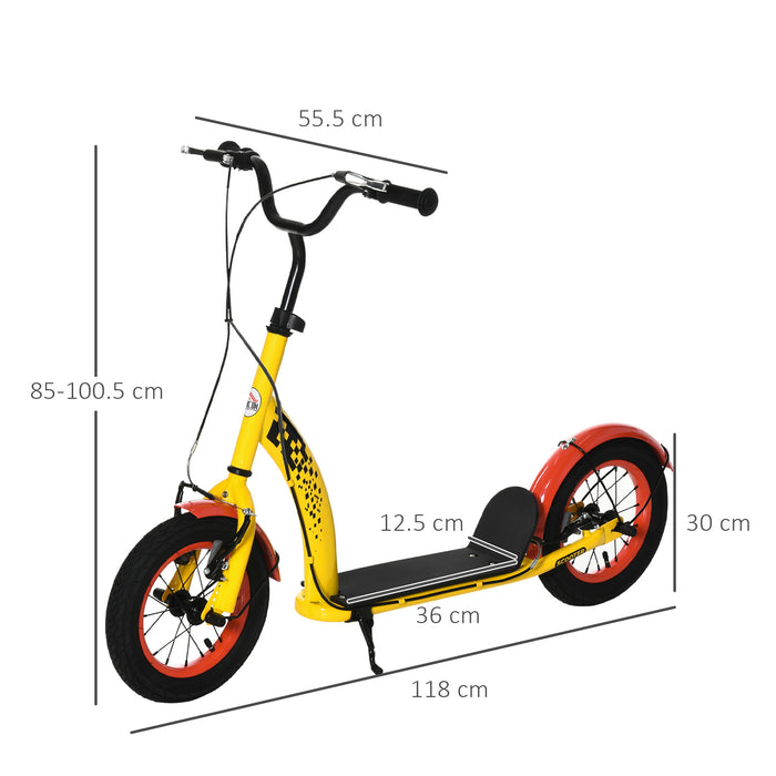 Kids Kick Scooter with Dual Braking System - Adjustable Height, Inflatable 12" Rubber Wheels, Perfect for Ages 5+ - Vibrant Yellow for Active Outdoor Fun