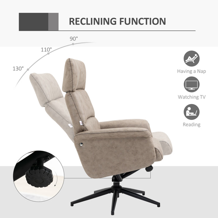 Adjustable Swivel Recliner Chair with Matching Footstool - Upholstered Reclining Armchair, Khaki, with Removable Headrest - Comfortable Lounge Seating for Home & Office Use