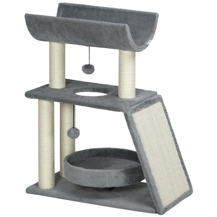 Cat Tree Tower with Multiple Features - Scratching Posts, Cushioned Pad, Cozy Bed, Elevated Perch & Playful Toy Ball - Perfect for Play & Rest for Felines