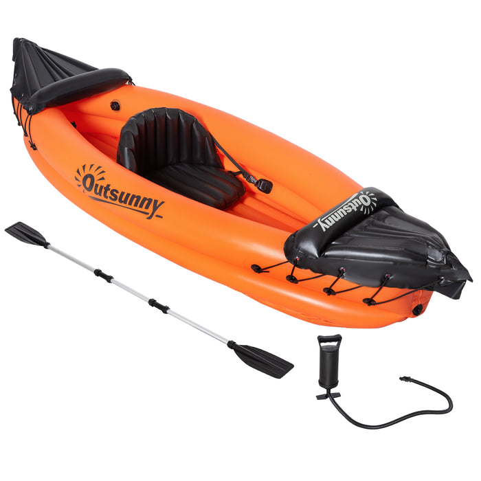 Inflatable Kayak Canoe for Solo Adventurers - Complete with Air Pump and Aluminum Oar, Vibrant Orange - Ideal for Water Sports and Leisure Activities