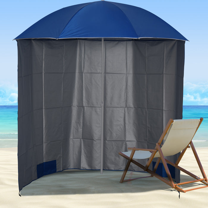 88" Arc 2.2M Fishing Umbrella Beach Parasol - Brolly Shelter with Sides and Canopy Shade, Blue - Ideal for Fishing and Beach Protection with Carry Bag