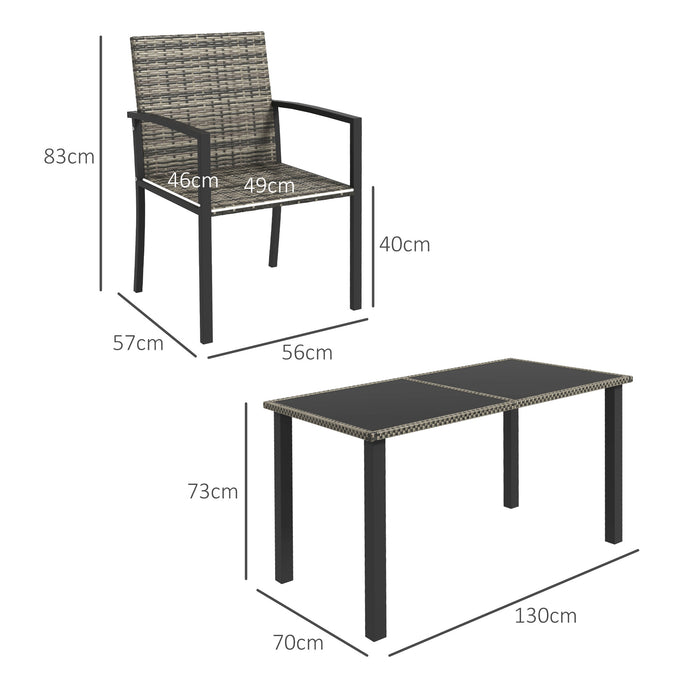 Mixed Grey Outdoor Dining Set - 5-Piece Patio Furniture Ensemble with Tempered Glass Table & 4 Chairs - Perfect for Conservatory and Al Fresco Meals