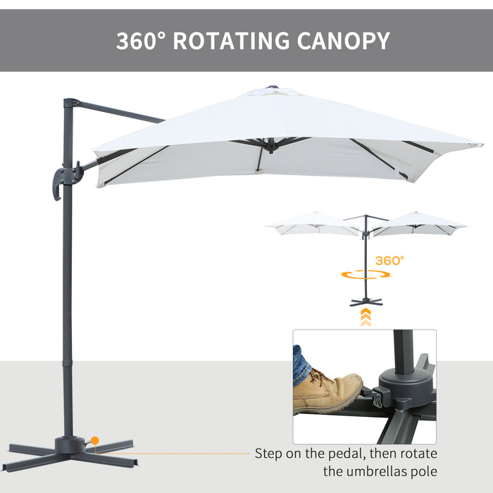 Deluxe Patio Offset Parasol - 2.5m Cantilever Aluminium Umbrella with 360° Rotation and Crank Handle - Outdoor Sun Shade Canopy Shelter for Garden & Deck