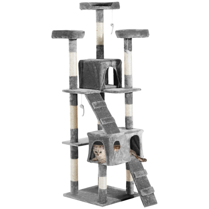 Kitten Kitty Cat Tree with Scratching Post - Grey Indoor Climbing Tower & Activity Centre - Ideal for Playful Cats and Scratch-Loving Kittens