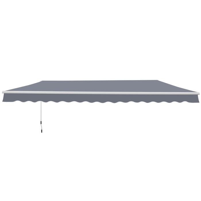 Retractable 4m x 3m Garden Patio Awning - Manual Sun Shade Shelter in Grey - Ideal Outdoor Canopy for Deck Protection and Comfort