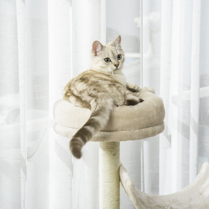 Plush Beige Cat Tree - Spacious 50x40x105cm Climbing & Lounging Tower - Ideal for Indoor Cats' Play & Rest