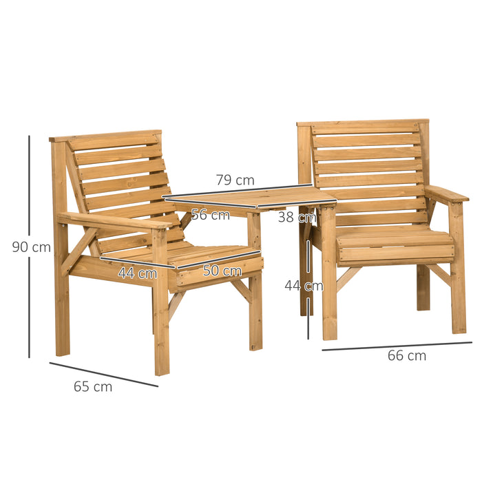 Wooden Jack & Jill Companion Garden Bench - 2-Seater Love Seat with Integrated Coffee Table & Parasol Hole - Perfect for Couples & Outdoor Seating