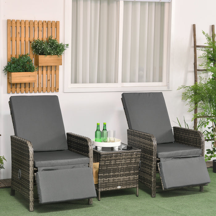 Rattan Bistro Set - 3-Piece Comfortable Balcony Furniture with Plush Cushions and Storage - Ideal for Compact Outdoor Spaces